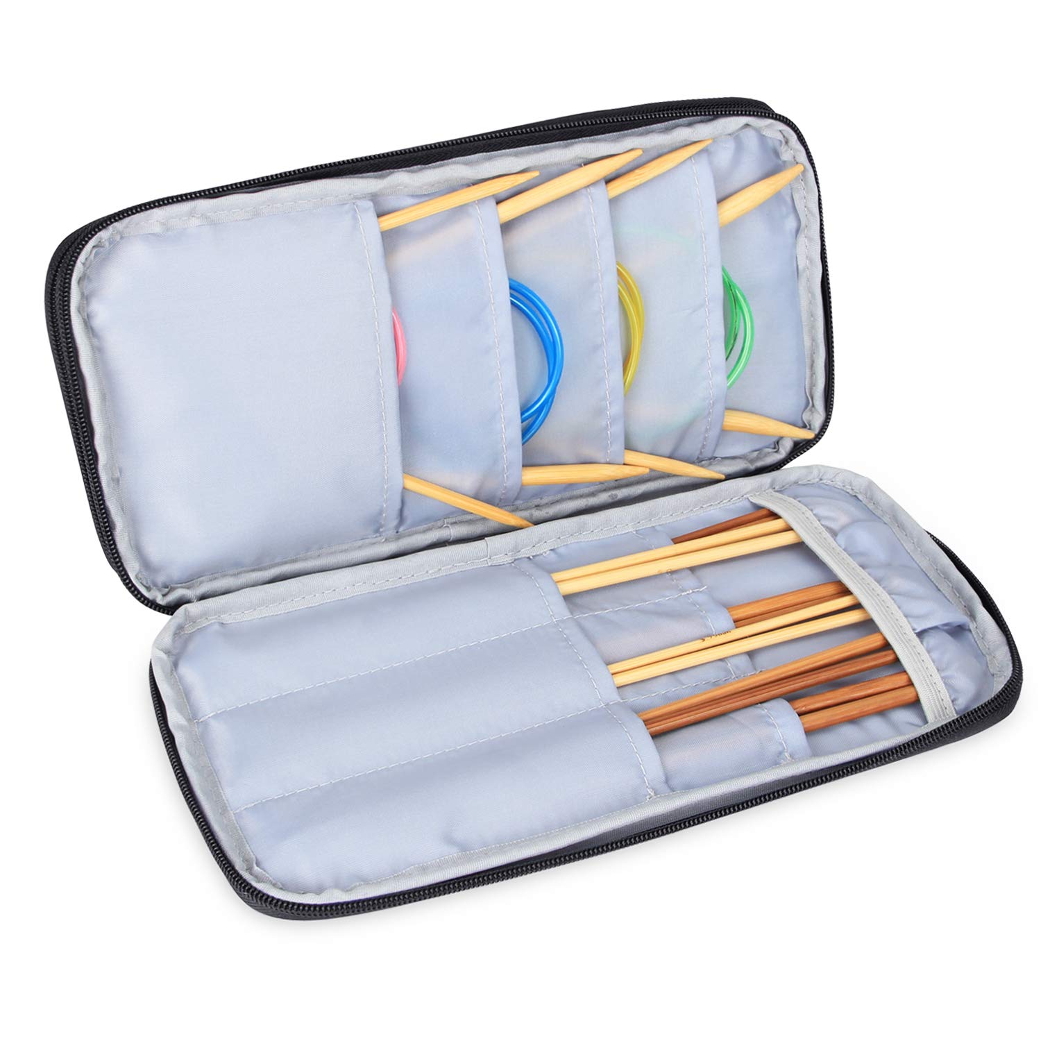 Teamoy Knitting Needles Case(up to 10-Inch), Travel Organizer Storage Bag for Circular and Straight Knitting Needles, Crochet Hooks and Knitting Accessories, Purple-NO Accessories Included