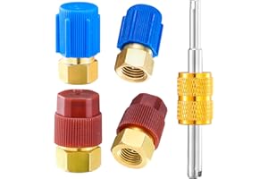 R12 to R134A Conversion Kit, R12 to R134A AC Retrofit Fitting Adapter, High/Low Fitting Port Retrofit 1/4’’to 7/16"-20 UNF Co