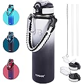 TOPBADE 32oz Insulated Water Bottle with Straw Lid & Spout Lid & Paracord Handle, Stainless Steel Water Bottle Wide Mouth, Double Wall for Women Men Gym Fitness Outdoor