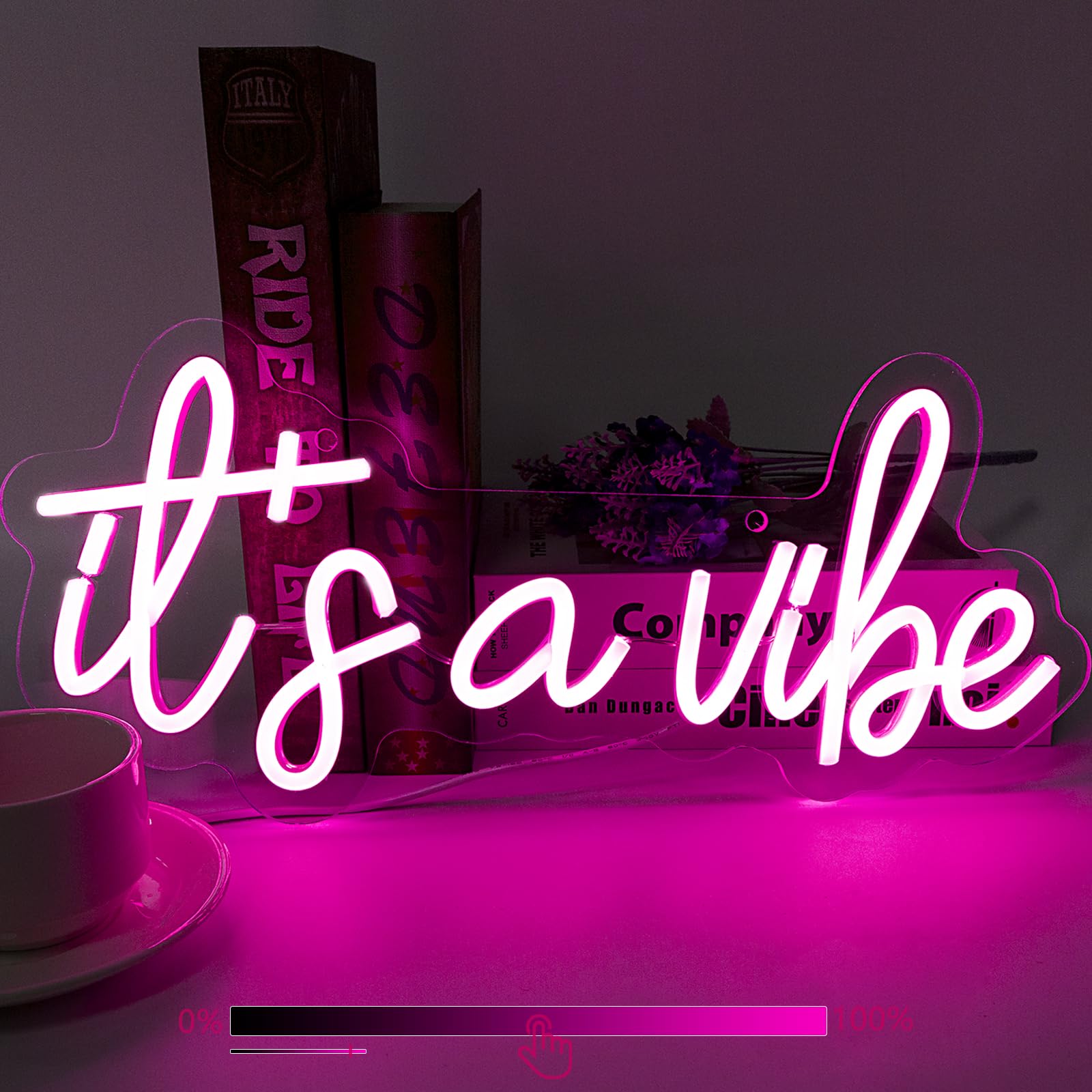 Photo 1 of Moodlion It's a Vibe Neon Sign, Neon Signs for Wall Decor, Neon Dimmable Pink LED Signs for Bedroom, Neon Light Up Signs for Home Beer Bar Cafe Game Room Birthday Wedding Decorations Girls Boys Gifts