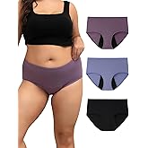 INNERSY Women's Plus Size Period Underwear Heavy Flow Cotton Leak-proof Menstrual Absorbency Panties 3-Pack