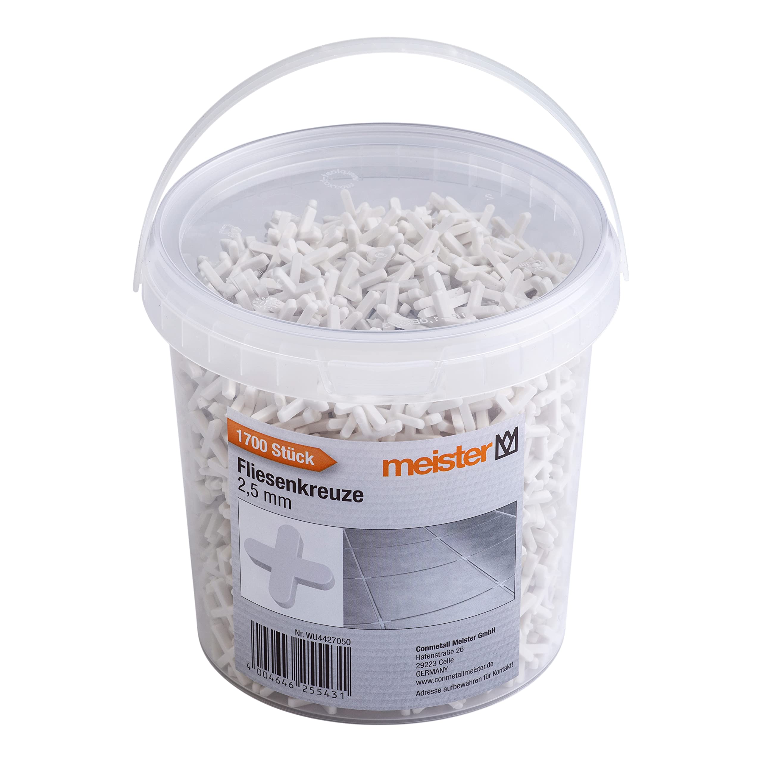 Meister Tile Spacers 2.5 mm - Practical Set of 1700 Pieces - Made of Robust Polypropylene - White/Tile Accessories/Tile Laying Aid/Joint Crosses / 4427050 — image 1