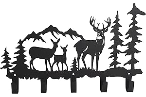 VIVICOMFY Metal 5-Hook Deer Storage, Powder Coated Wall Mount, 15.8x9.65x1.1 inches, 35lbs Capacity, for Entryway, Hallway, Office, Kitchen, Living Room Decor