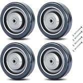 FLKQC 4 Pack Shopping Cart Replacement Wheels Kit 5" Diameter with Bolts | Wheels with Axles Bolt, Polyurethane Stepped and Full Tread Face w/Carbon Steel Ball Bearing Shopping Cart Wheel