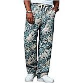 Floerns Men's Drawstring Waist Floral Jacquard Straight Leg Boho Pants