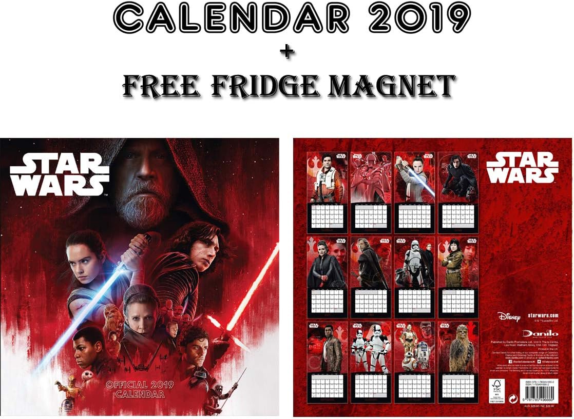 Star Wars: Episode 8 (The Last Jedi) Official Calendar 2019 + Star Wars: Episode 8 (The Last Jedi) Fridge Magnet