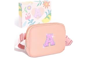 COSHAYSOO Pink Belt Bag Initial Fanny Pack Crossbody Purse for Girls 5-7 6-8 8-10 10-12 Personalized Easter Birthday Gifts for Daughter Big Little Sister Tween Flower Girl Girly Stuff Letter A