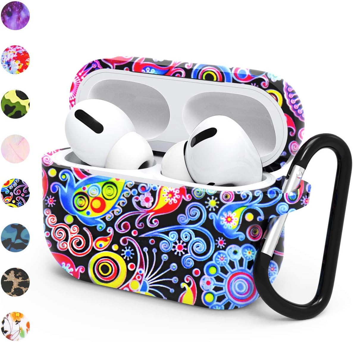 HUMENN Protective Cover Compatible with AirPods Pro Case, Soft Silicone Fadeless Pattern Printed Case Cover for Airpods pro 2019 with Carabiner(Colorful Jellyfish)