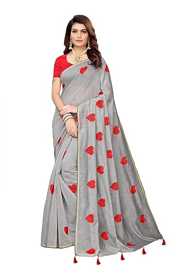 Womens Chanderi Cotton Blend Linen Embroided Style Saree with Blouse