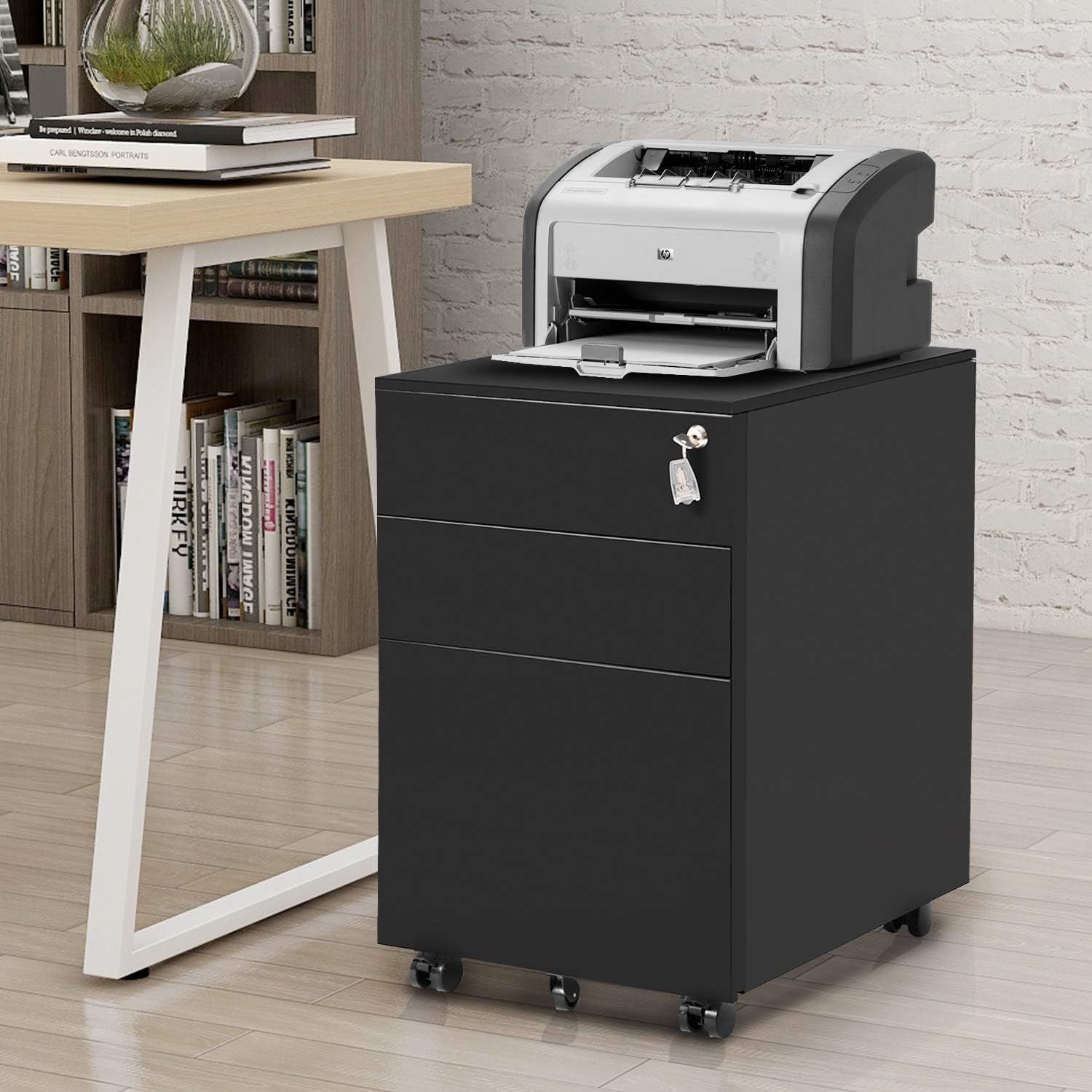 Amazon Com Modernluxe 3 Drawer Metal Mobile File Cabinet With Lock Metal Filing Cabinet For Legal Letter A4 F4 Size Fully Assembled Home Office File Cabinet Except Casters Furniture Decor