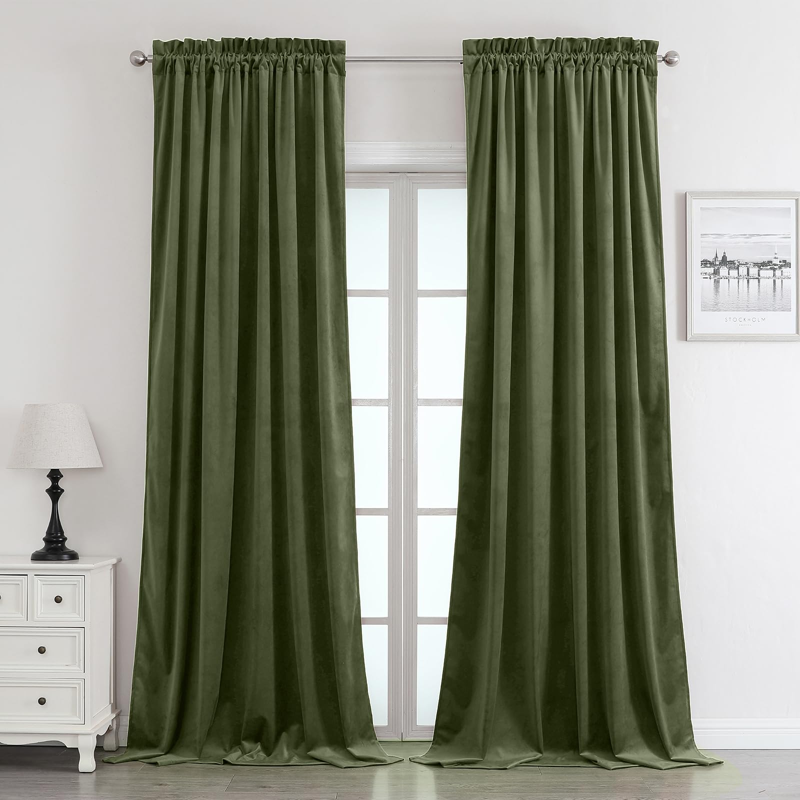 Benedeco Blackout Emerald Green Velvet Curtains for Bedroom Window, Light Filtering Drapes for Living Room Darkening Soundproof Thermal Curtain Rod Pocket 52 x 120 inches Long Length Set of 2 Panels Image