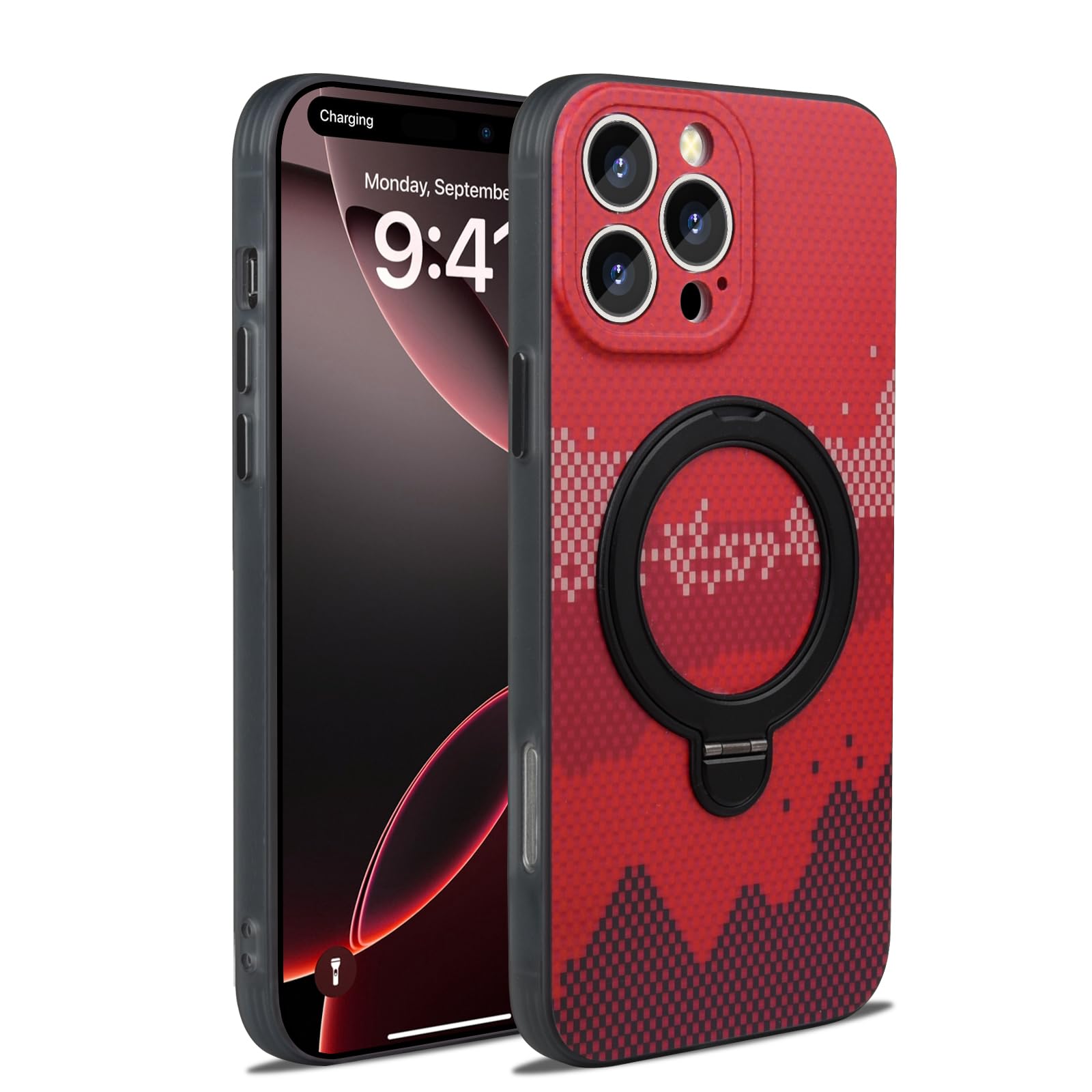 View 1 of YOVIAKK for iPhone 16 Pro Max Case,[Magnetic+Kickstand+Ring Holder][Compatible with Magsafe] Slim Fit Military Shockproof Protective Cover for iPhone 16 Pro Max Case with Stand, Pixel Series?Sunset