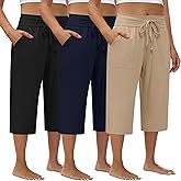 Evervibe 3 Pack Women's Plus Size Capri Pants, Drawstring Capris Sweatpants Casual Summer Cropped Pants with Pockets