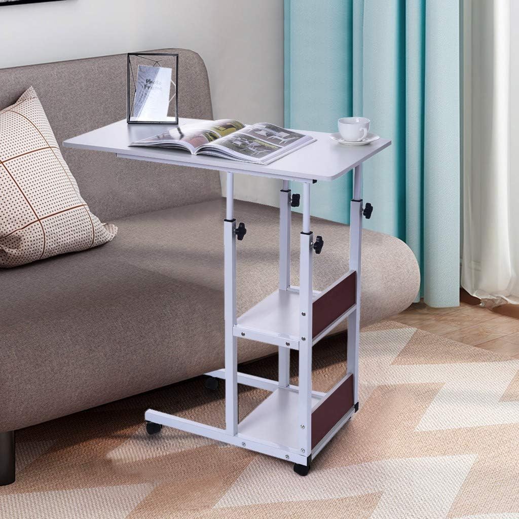 Mobile Computer Desk, Home Lazy Bedside Laptop Desk Removable Coffee Table, Compact Simple Style Home Office Study Table,Height Adjustable Sofa Table with 4 Smooth Wheels