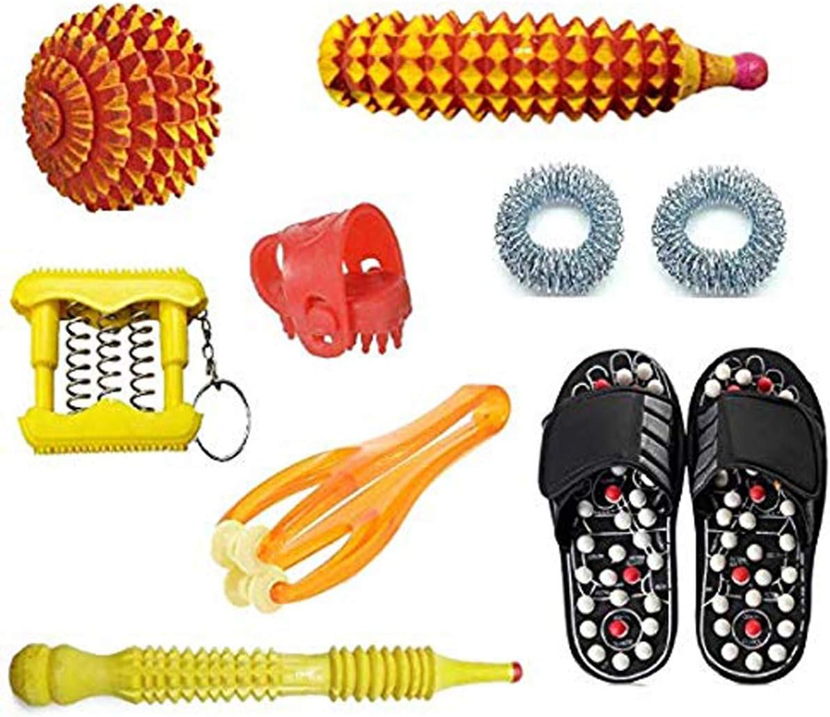 Cure18Combo of Plastic Complete Body Blood Circulation Spring-Magnetic Slippers with Manual Massage Products (Padaka size 7 & Combo kit)