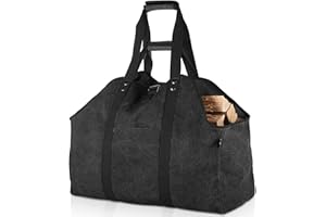 BONTHEE Firewood Carrier Bag Waxed Canvas Waterproof Extra Large Log Carrier Holder Freestanding Tote Bag for Firewood