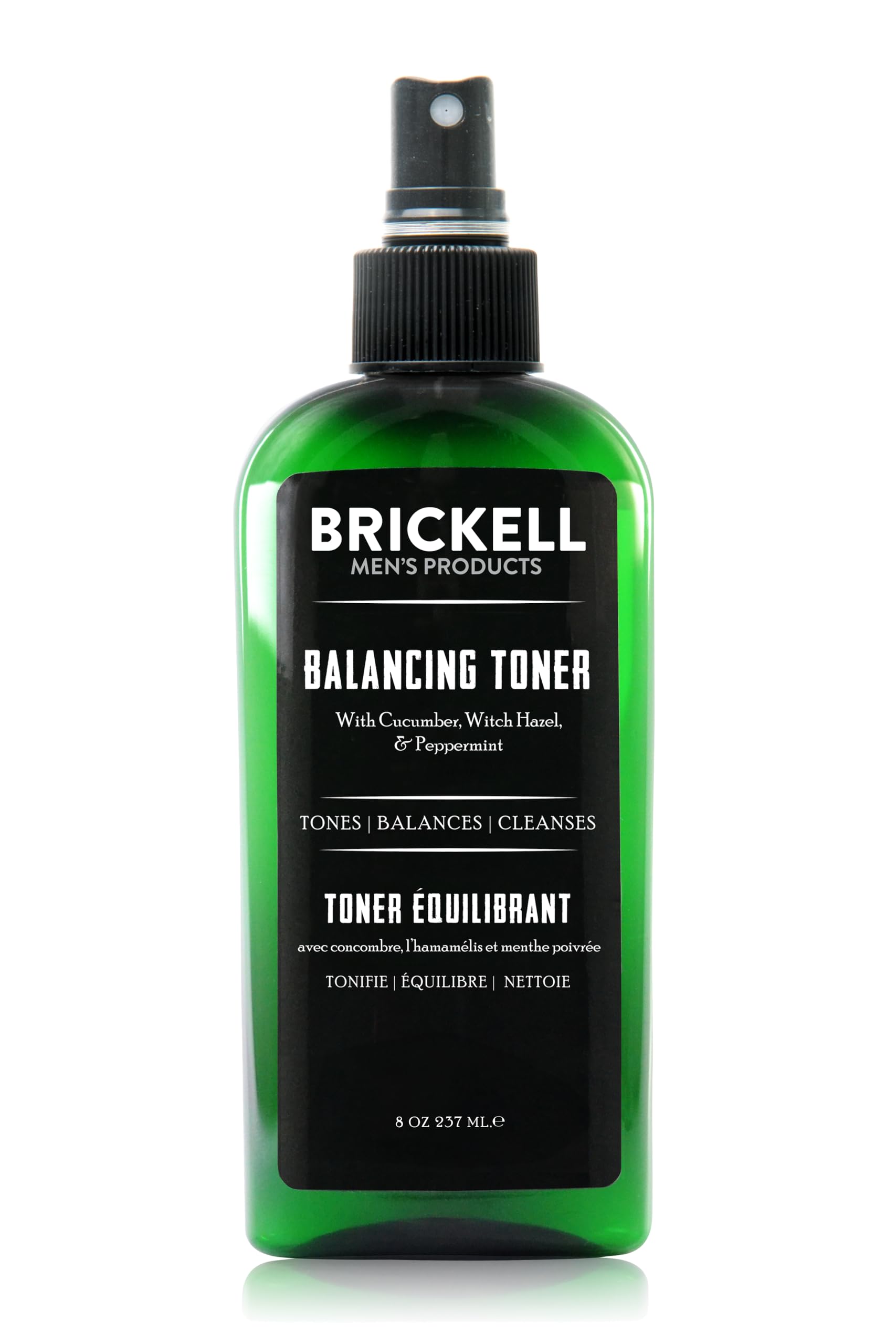Brickell Men's Balancing Toner for Men, Natural and Organic Alcohol-Free Cucumber, Mint Facial Toner with Witch Hazel, 236 mL, Scented