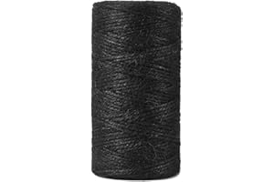 QDISHI 1mm 328 Feet Black Natural Jute Twine, for Crafts Gift, Craft Projects, Wrapping, Bundling, Packing, Holiday Packaging Twine, Gardening and More, Jute Rope to Use Around The House and Garden