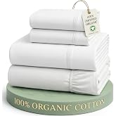 LANE LINEN King Sheets 100% Organic Cotton 4pc Percale Cooling Soft - White | GOTS Certified Organic Cotton Percale King Sheet Set - For Hot Sleepers, All-Season Comfort, For Master Bedrooms