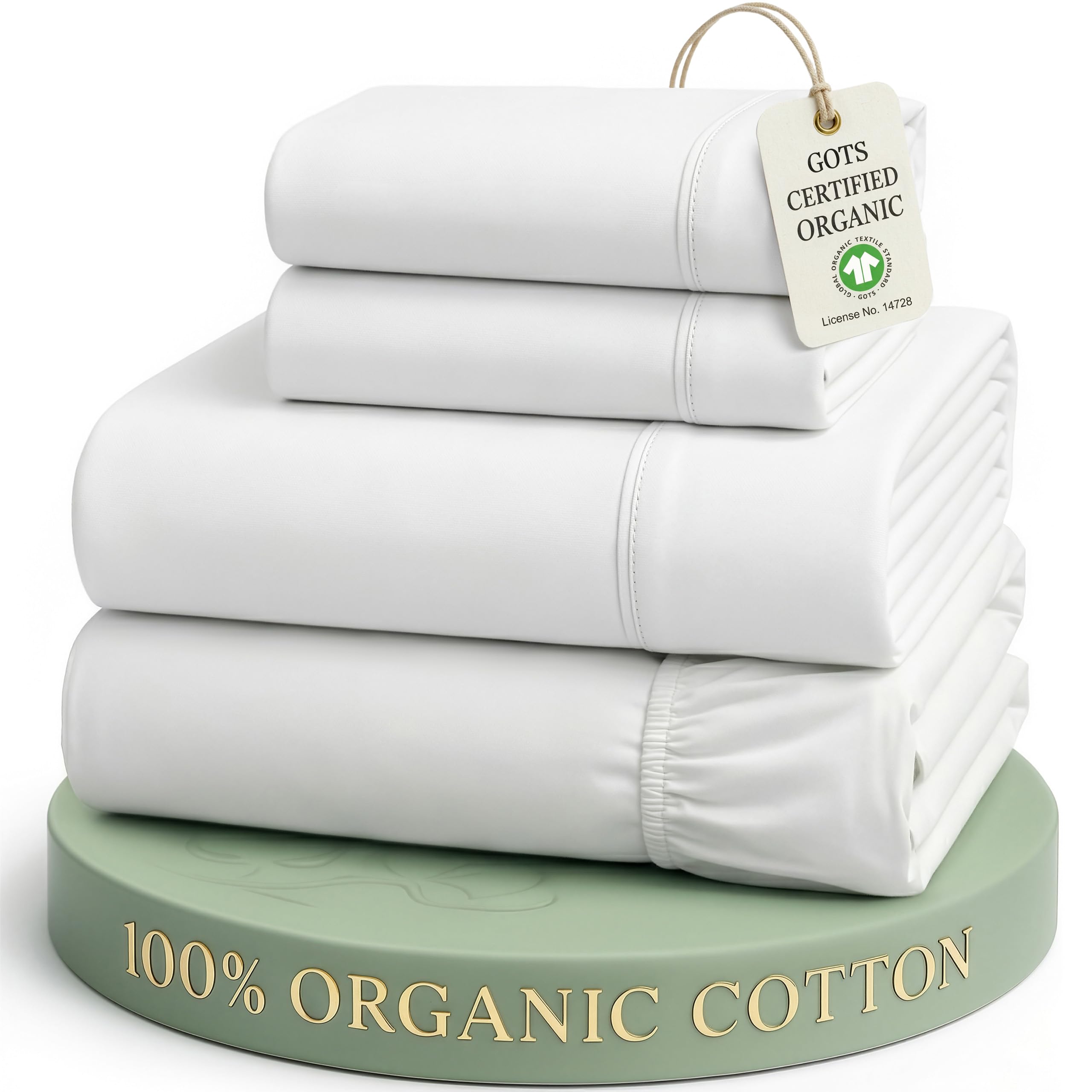 Casa Platino 100% Organic Cotton Pure White Queen-Sheets Set, 4-Piece Pure Organic Cotton Long Staple Percale Weave Ultra Soft Best Bedding Sheets for Bed, Breathable, Fits Mattress Upto 15" Deep