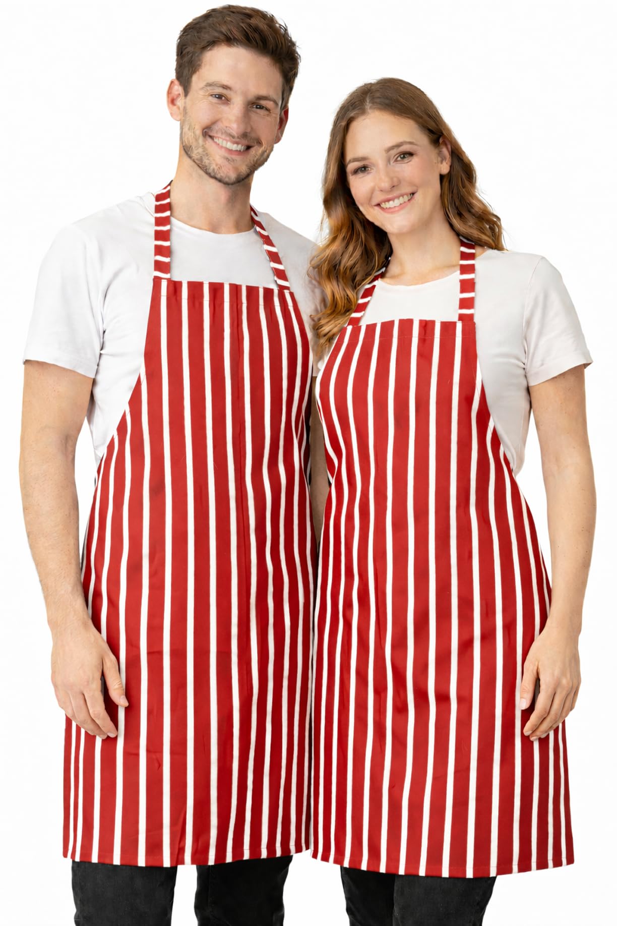 IBEX Polycotton Stripe Butcher Bib Apron - No Pocket, Professional Home Kitchen Apron for Restaurants, Bar Staff, Chefs, Waiters, Caterers, — image 1