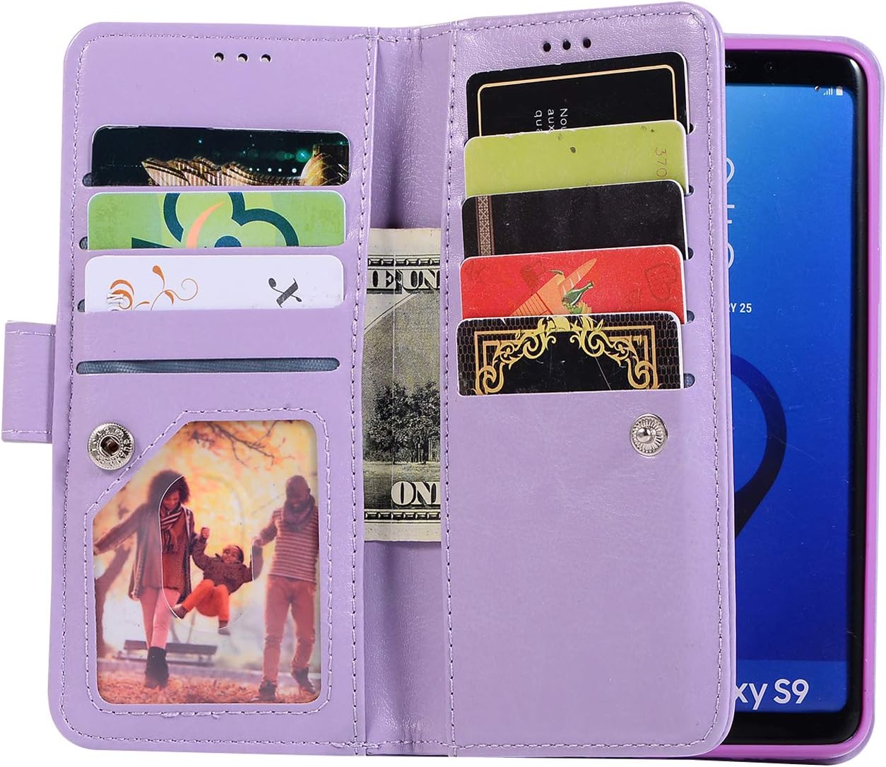 EYZUTAK Wallets Case for Samsung Galaxy S10 Plus, PU Leather TPU Flip Cover Zipper Wallet with 9 Card Slots Stand Function - Purple - Image 3
