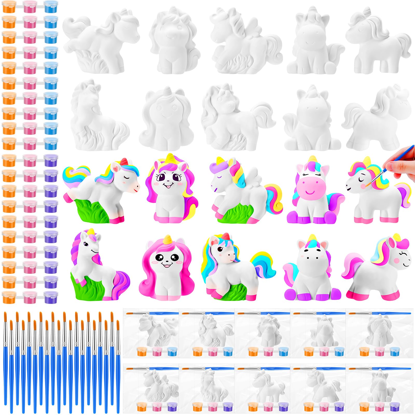 View 1 of **MISSING CERAMIC UNICORS/ONLY ONE**PAINT AND BRUSHES ONLY**
Simgoing 20 Set Unicorn Ceramic Painting Kit DIY Ceramic to Paint Your Own Unicorn Figurines Unpainted Plaster Arts and Craft for Adults Holiday Birthday Party Favors