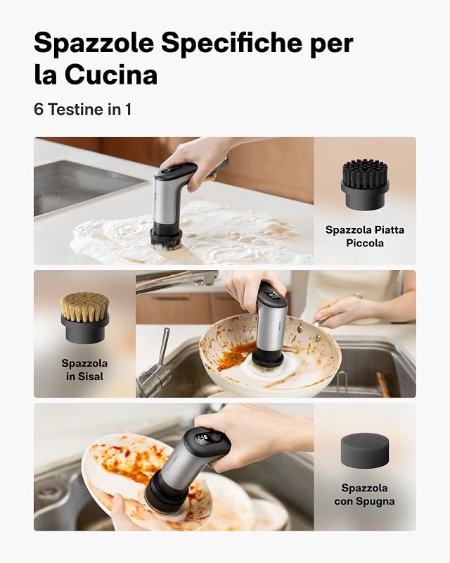 Grip™ Spazzola Elettrica Rotante Pulizia Casa, 6 Testine