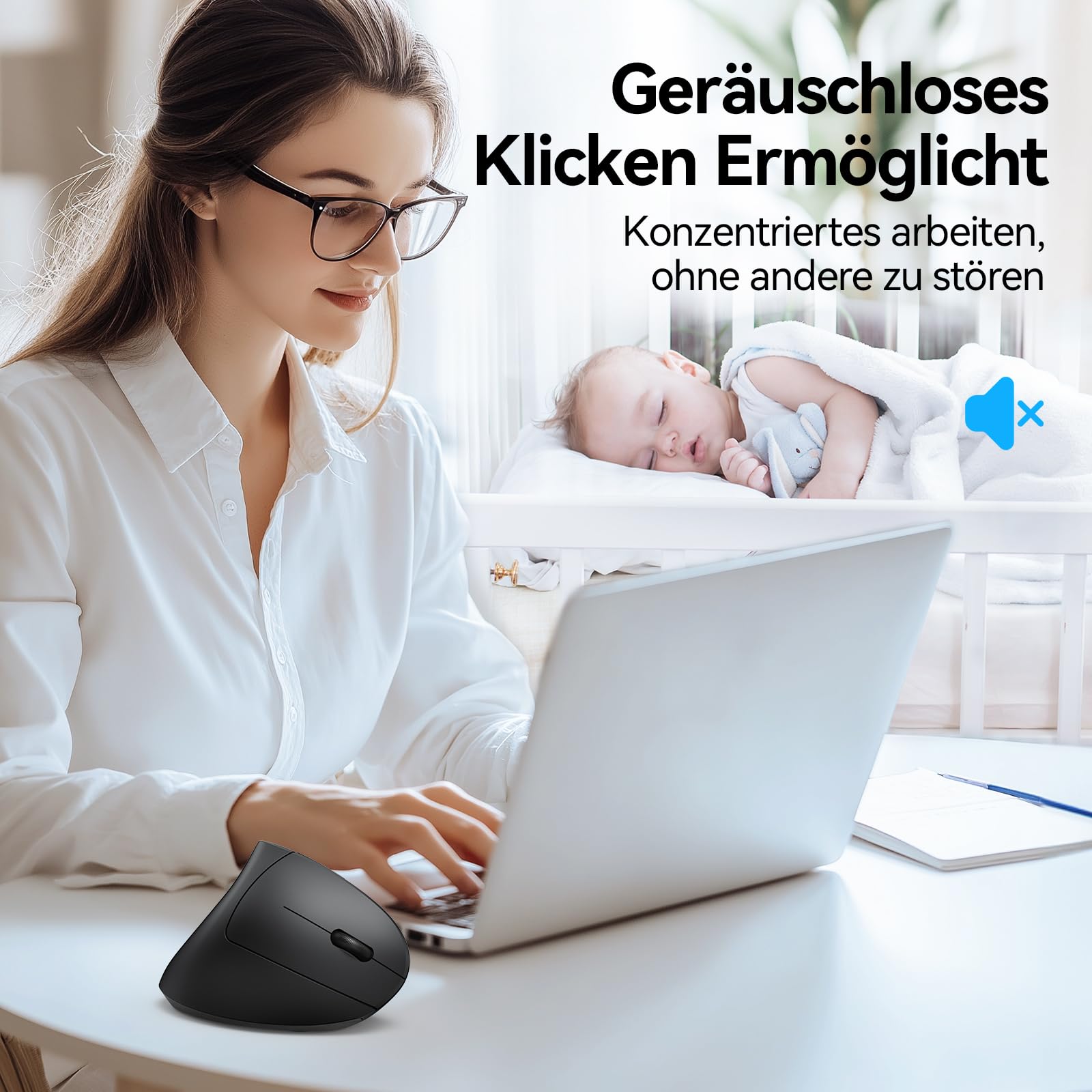 TECKNET Ergonomische Maus, Kabellose Bluetooth Vertikale Maus(BT 5.0+BT 3.0+2.4G), 6 Einstellstufen bis 4800 DPI, Optisch Leise Wireless Mouse für Laptop/PC/Mac/Tablet/iPad(Win/Android/iOS), 6 Tasten 5