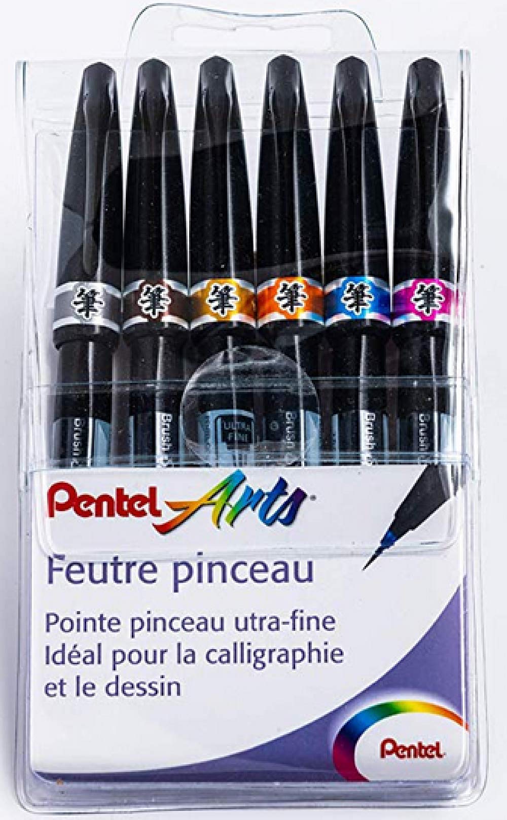 Pentel SESF30C Brush Sign Pen Artist Extra Fine Tip Brush Pouch 6 Colours