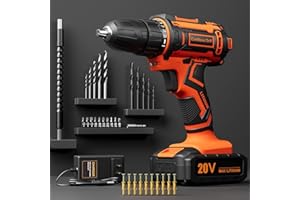 VIWKO 20V Cordless Drill Set, Electric Power Drill with Battery 2.0Ah and Charger, Home Drill 3/8-Inch Keyless Chuck, 2 Variable Speed, 25+1 Position, 42pcs Drill Driver Bits/Screws for DIY