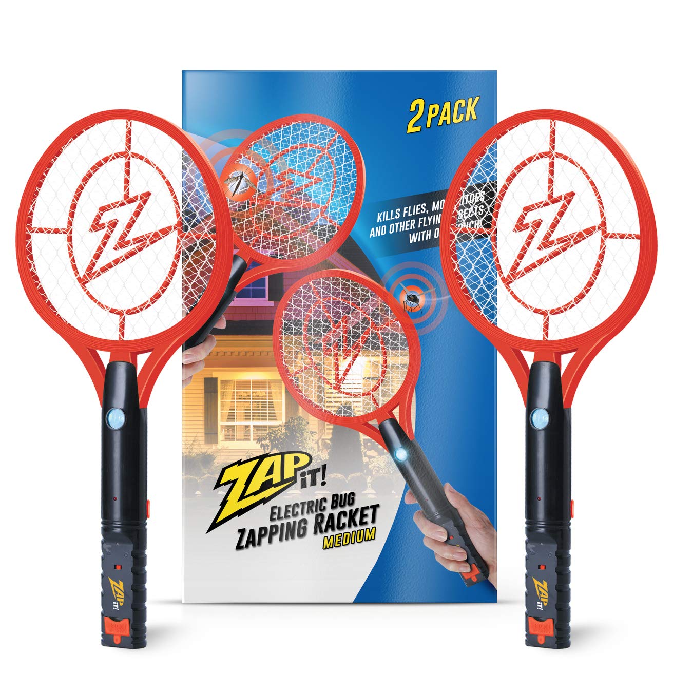 Photo 1 of Zap It Bug Zapper Rechargeable Bug Zapper Racket, Electric Fly Swatter, Mosquito Zapper, 4,000 Volt, USB Charging Cable, 2 Pack (Medium, Red)