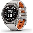 Garmin fēnix 7 Pro Sapphire Solar, Multisport GPS Smartwatch, Built-in Flashlight, Solar Charging Capability, Fog Gray/Ember Orange