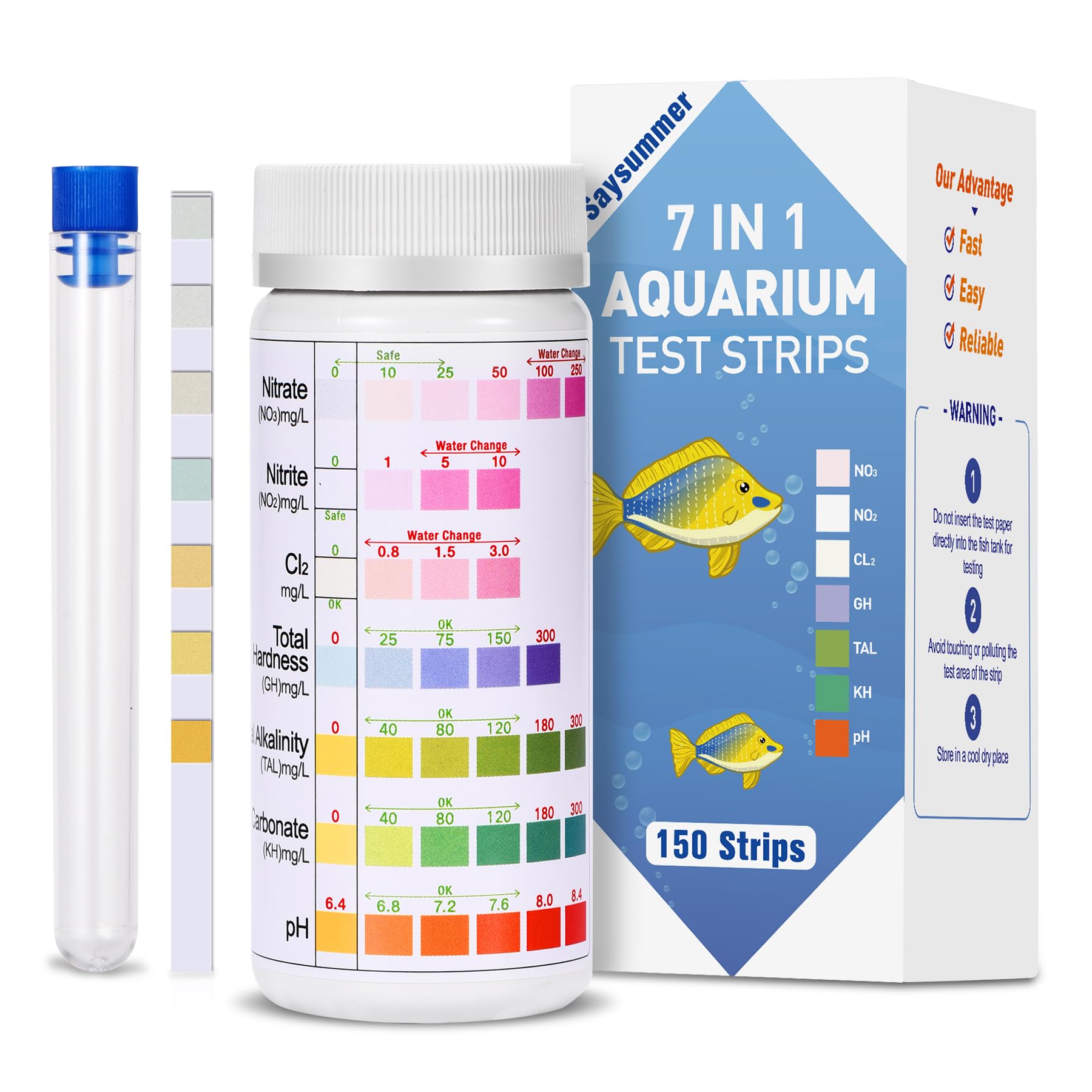 SaySummer 7 in 1 Aquarium Test Strips, 150pcs