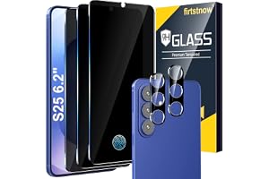 firtstnow 3 Pack Privacy Screen Protector for Samsung Galaxy S25 Tempered Glass + 2 Pack Camera Lens Protector, True 25°Anti Spy, 9H+ Hardness, Fingerprint Unlock, Case Friendly Bubble-Free 6.2 Inch