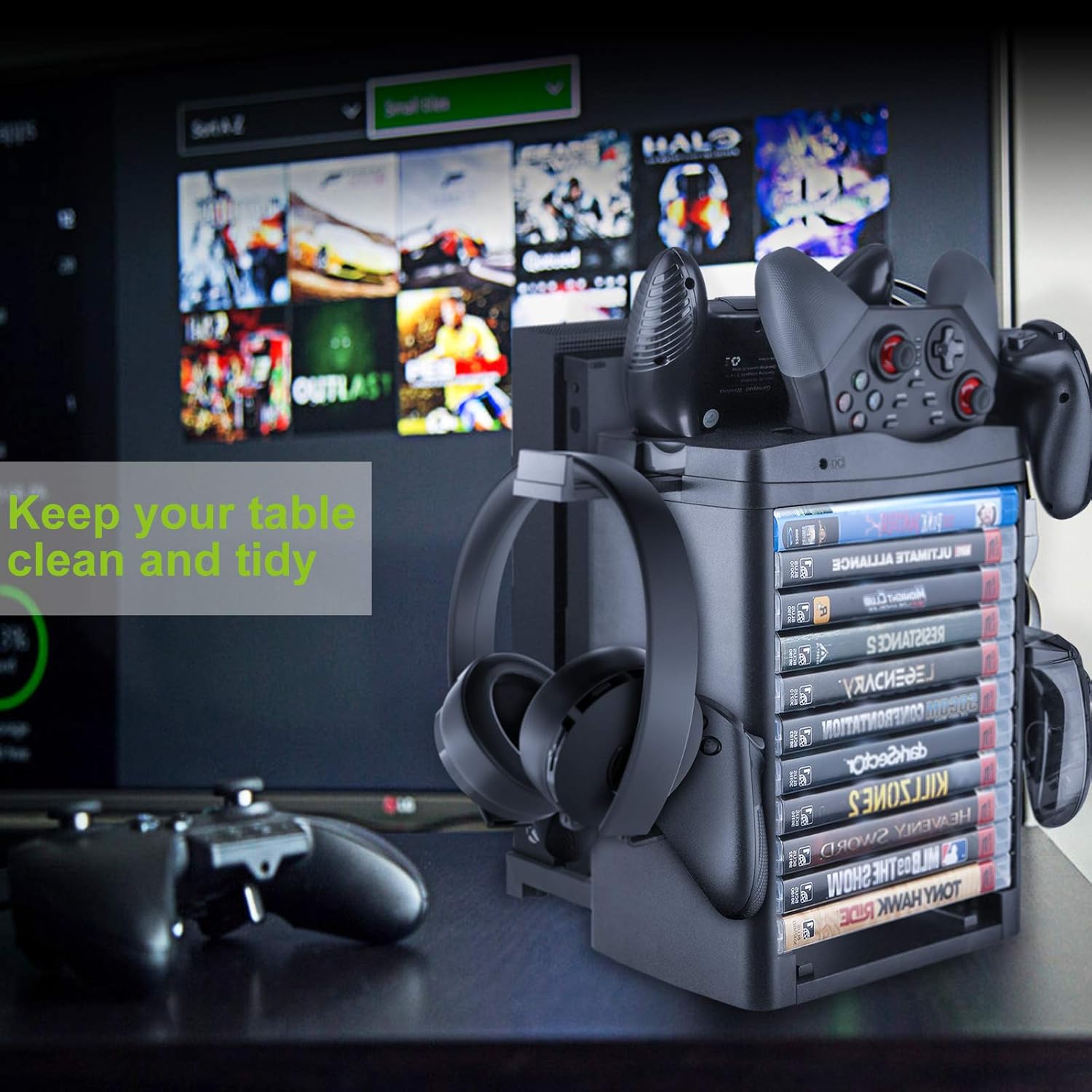 Linkstyle Vertical Storage Stand with Cooling Fan Compatible with Xbox ONE/Slim/X Console, 3Controller, 11games, 1Headset: Video Games