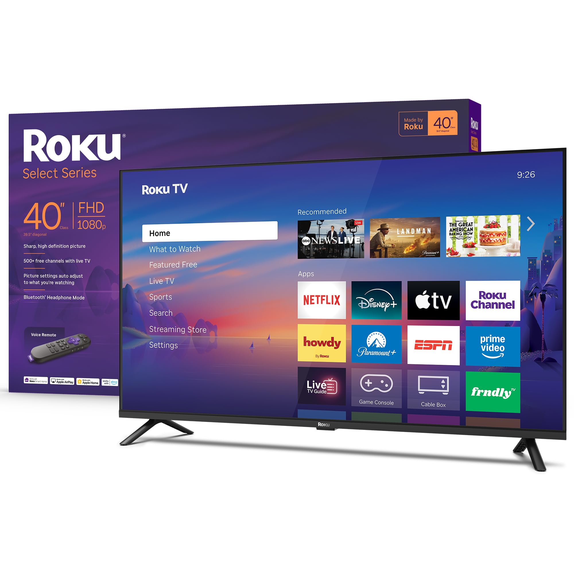 Photo 1 of **MAJOR DAMAGE, SOLD FOR PARTS** Roku Smart TV 2026 – 40-Inch Select Series, 1080p Full HD TV – Roku TV with Voice Remote – Flat Screen LED Television with Wi-Fi for Streaming Live Local News Sports & Movies, Bluetooth Headphone Mode