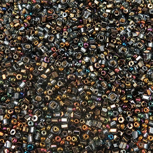 Bead ConceptsTM ½Lb Mix Czech Glass Seed Beads in Assorted Sizes - For All Your Jewelry Making Imaginations (Black Diamond Mix)