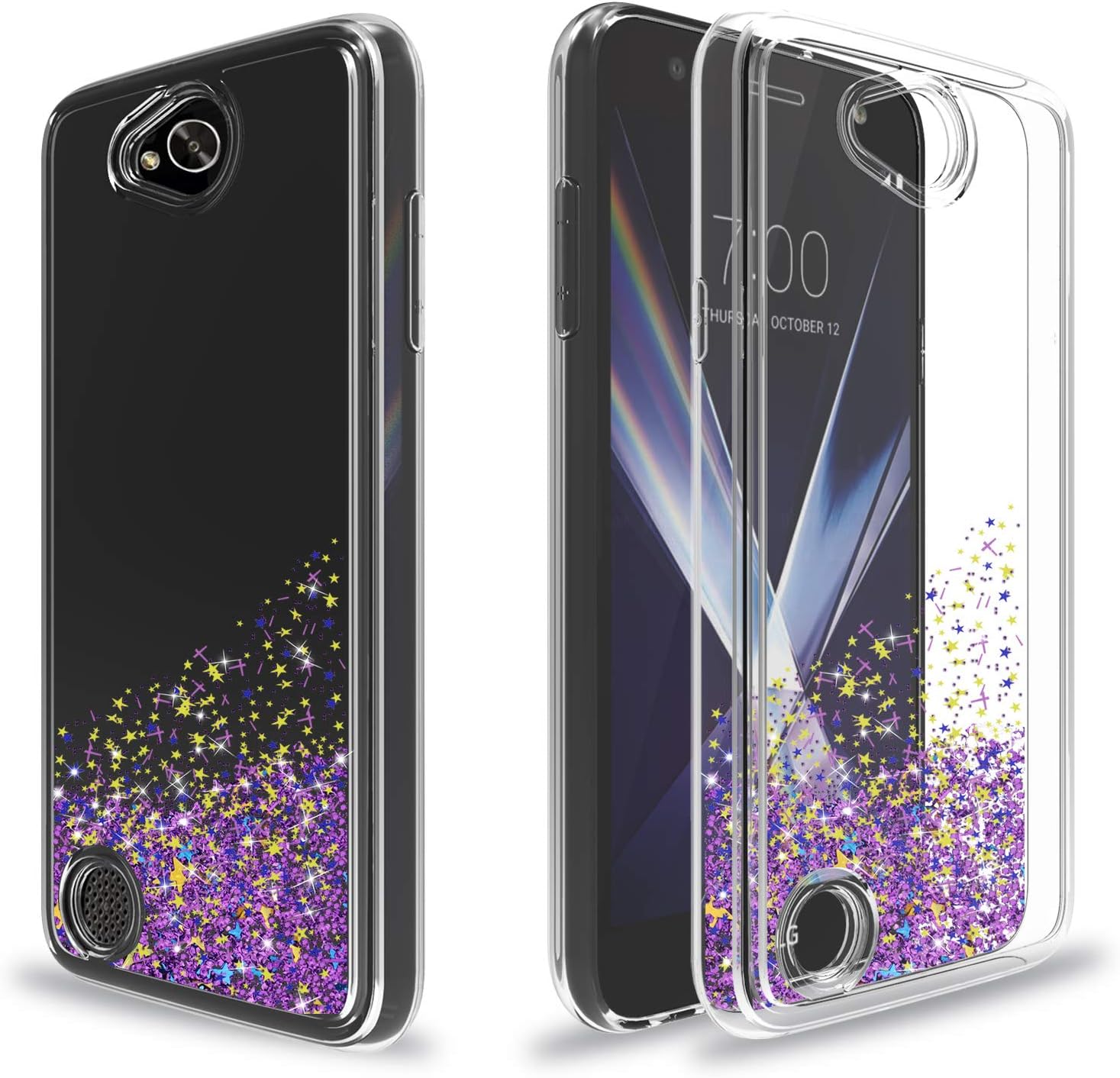 Ayoo LG Fiesta 2 Case/X Power 2/ X Charge/ K10 Power/Fiesta LTE Case with HD Screen Protector, Teen Girls Women Bling Liquid Luxury Glitter Sparkle Soft TPU+PC Clear Case for LG LV7 2017-XX Purple