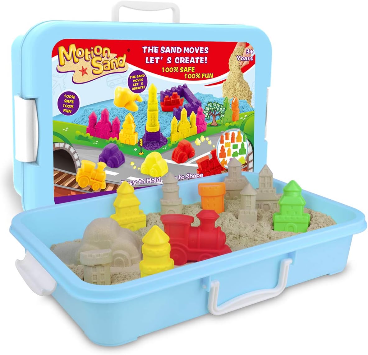 MOTION SAND Play Sand , 2.2LBS of Natural Sand and Motion Garden Playset with 14 Pcs Molds Kit, Non-Toxic Sand for Kids