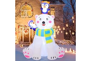 COMIN 6 FT Christmas Inflatables Outdoor Decorations Bear&Penguin Blow ups with Built-in LEDs for Yard Party Lawn Decor