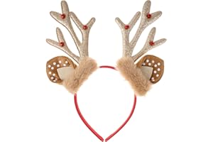 SUMERSHA Christmas Reindeer Antlers Headband Xmas Antlers Headband with Bells Cute Headwear Christmas Party Hair Accessories