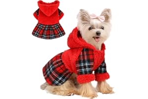 DAFUEN Dog Sweater Dresses for Small Dogs Girl, Christmas Winter Puppy Clothes Fleece Warm Puppy Hoodie, New Year Pet Festival Outfits Apparel Clothing, Pet Outfits for Chihuahua Yorkie Skirt (Small, Red)