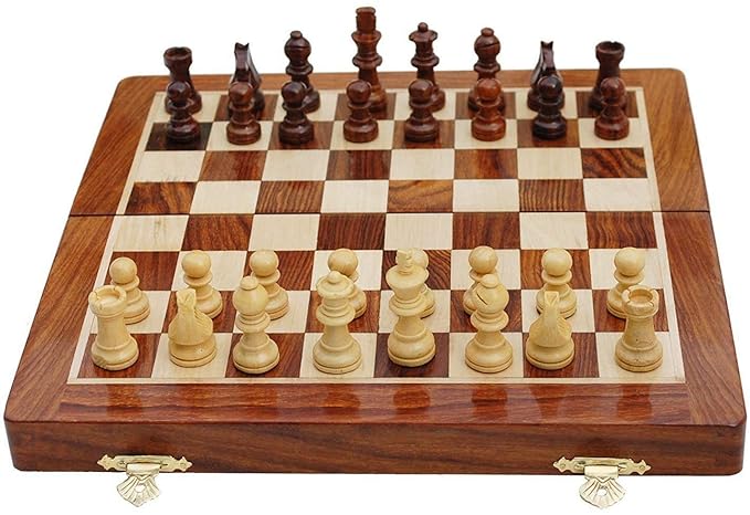 SPANCO Best Chess Premium Wooden Handcrafted Folding Chess Set with Magnetic Pieces and Extra Queen (14 X 14 Inches)