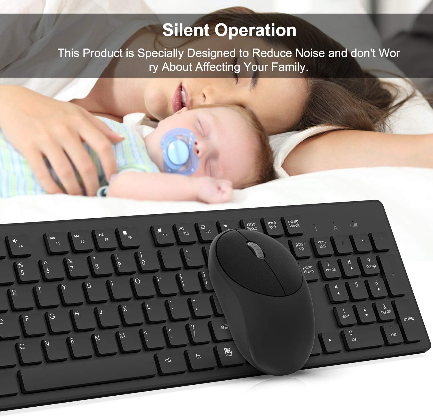 Wireless Keyboard and Mouse, WISFOX Full-Size Wireless Mouse and Keyboard Combo,2.4GHz Silent USB Wireless Keyboard Mouse Combo for PC Desktops Computer, Laptops, Windows: Computers & Accessories