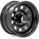 Rough Country Black Steel Wheel - 17x9, 6x5.5 Bolt Pattern, 12mm Offset, 4.25 Bore, Heavy-Duty D-Window Off-Road Rim for Trucks &amp; Jeeps