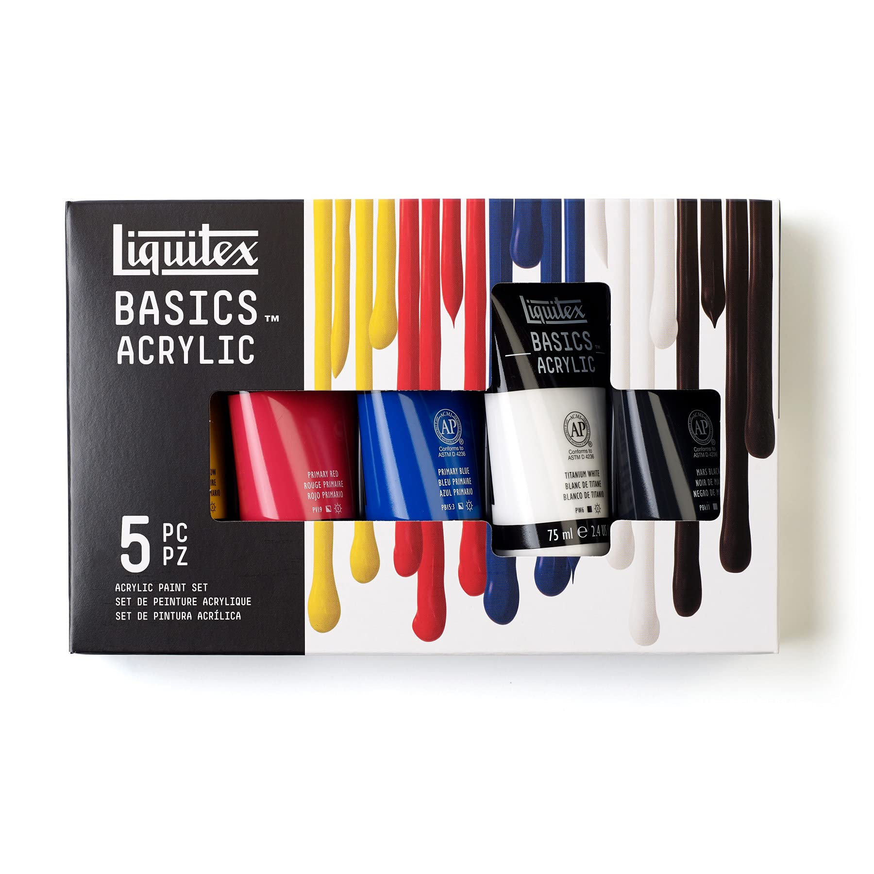 Liquitex Basics ACRYLICS Set, Assorted Colors, 5 Count (Pack of 1)