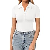 HERLOLLYCHIPS Womens Short Sleeve Tops V Neck Button Down Collared Fitted Shirts