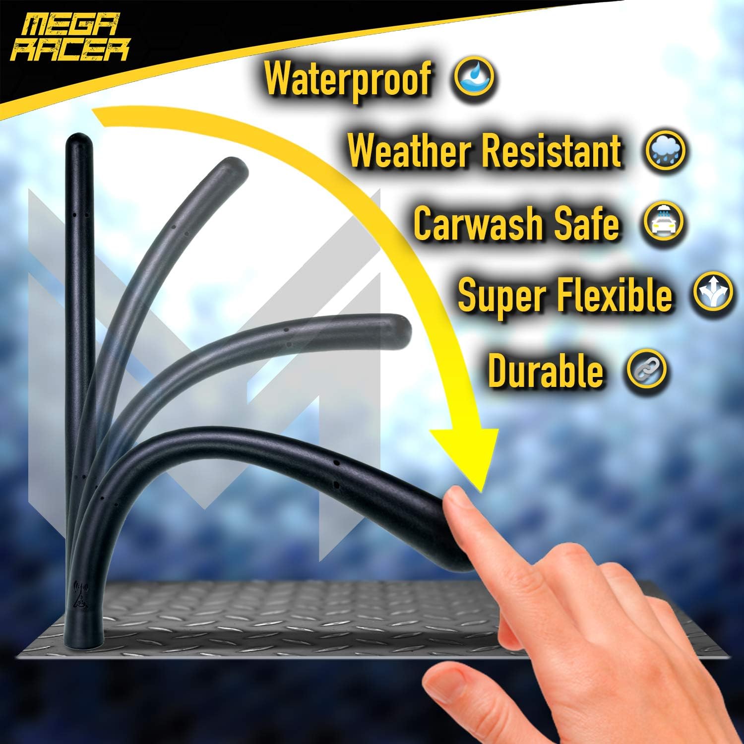 Mega Racer Bending Truck Antenna - 7.0 Inch AM/FM Compatible, Universal Fit for Trucks and Cars, Rubber Antenna with Anti-Theft Design and Car Wash Safe - Black: Automotive