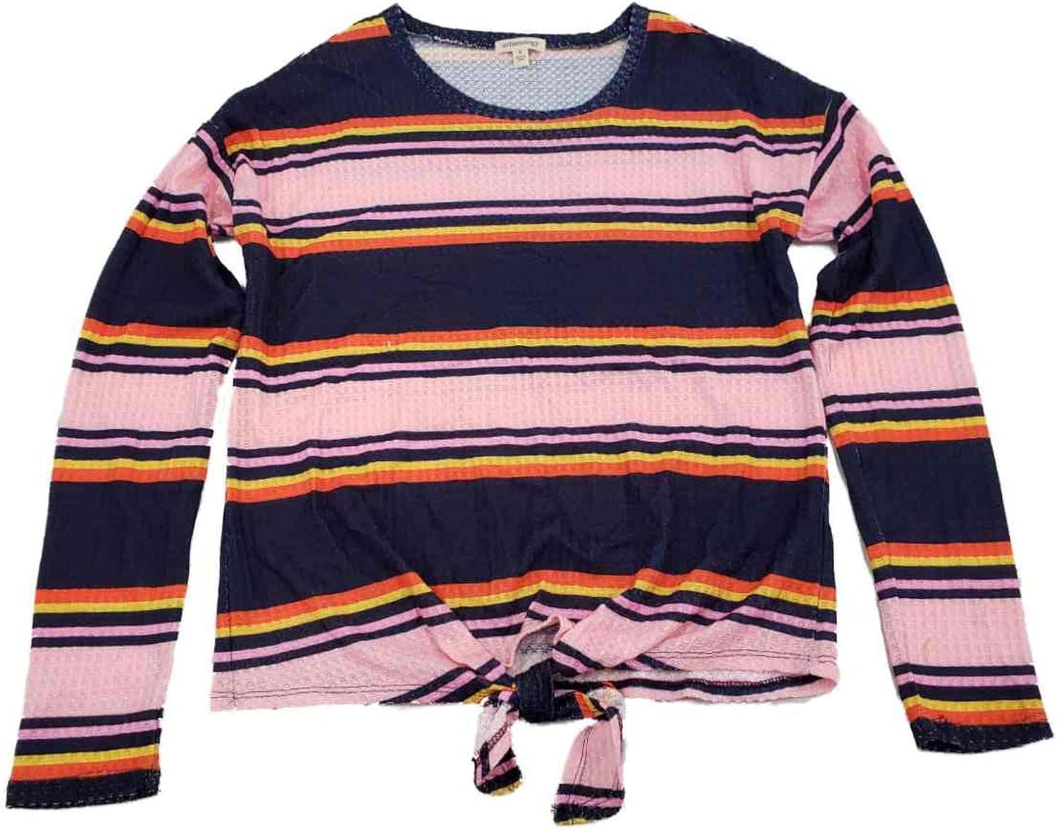 Womens Pink & Navy Blue Stripe Tie Front Long Sleeve TShirt Tee Shirt Top Clothing